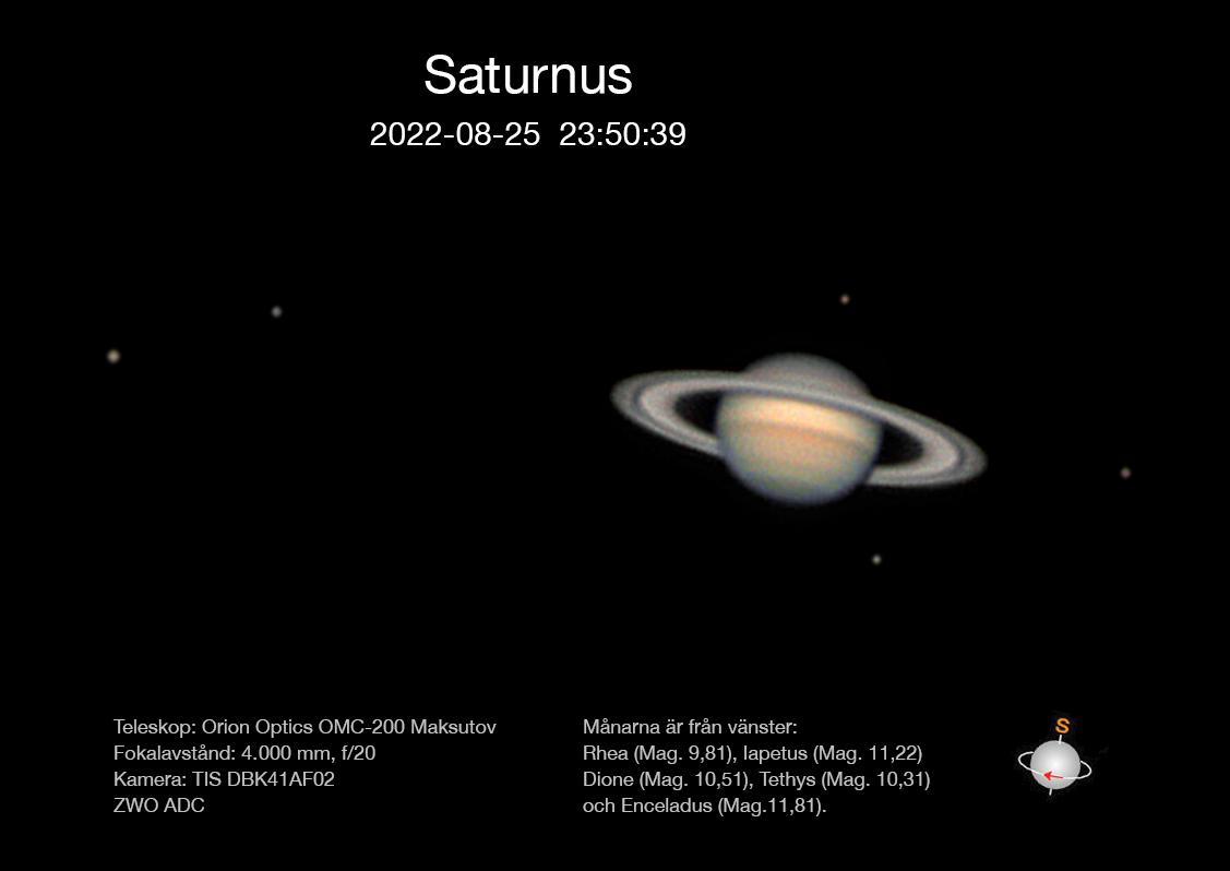 Saturnus med 5 månar